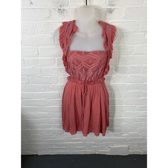 Free People Women's Lace Boho Fit & Flare Dress Sleeveless Dusty Rose Size S - Picture 1 of 5